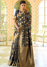 Load image into Gallery viewer, Soot Black Woven Banarasi Brocade Silk Saree