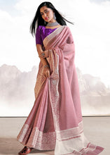 Laden Sie das Bild in den Galerie-Viewer, Light Lilac Purple Soft Linen Silk Saree with Lucknowi work and Sequence Blouse