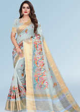 Laden Sie das Bild in den Galerie-Viewer, Baby Blue Organza Silk Saree with Tassels on Pallu