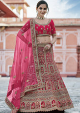 Carica l&#39;immagine nel visualizzatore Galleria,Cerise Pink Velvet Lehenga Choli Having Heavy Embroidery &amp; Hand work: Bridal Edition