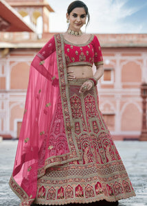 Cerise Pink Velvet Lehenga Choli Having Heavy Embroidery & Hand work: Bridal Edition