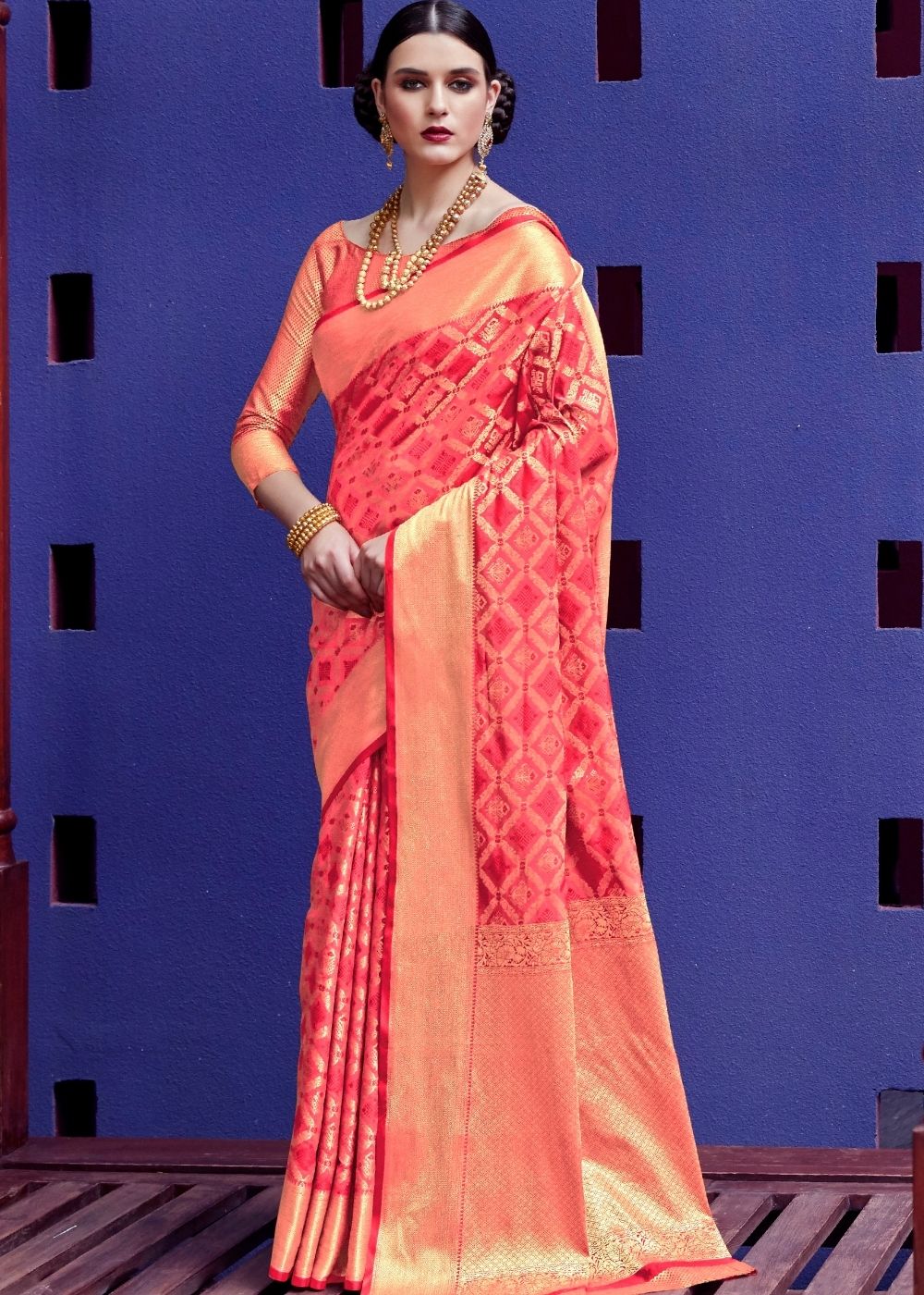 Punch Pink Woven Patola Silk Saree