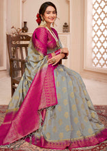 Load image into Gallery viewer, Rhino Grey Woven Banarasi Silk Saree with Overall Butti work
