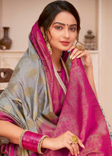 Load image into Gallery viewer, Rhino Grey Woven Banarasi Silk Saree with Overall Butti work