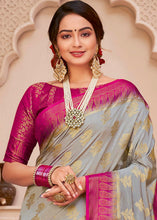 Load image into Gallery viewer, Rhino Grey Woven Banarasi Silk Saree with Overall Butti work