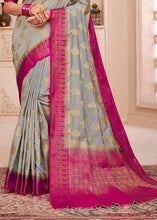 Load image into Gallery viewer, Rhino Grey Woven Banarasi Silk Saree with Overall Butti work