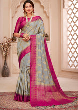 Load image into Gallery viewer, Rhino Grey Woven Banarasi Silk Saree with Overall Butti work