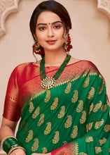 Load image into Gallery viewer, Forest Green Woven Banarasi Silk Saree with Overall Butti work