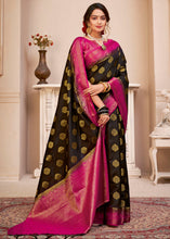 Load image into Gallery viewer, Jade Black Woven Banarasi Silk Saree with Overall Butti work