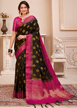 Load image into Gallery viewer, Jade Black Woven Banarasi Silk Saree with Overall Butti work