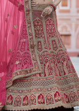 Cargar imagen en el visor de la galería, Cerise Pink Velvet Lehenga Choli Having Heavy Embroidery &amp; Hand work: Bridal Edition