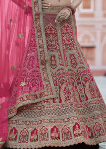 Cerise Pink Velvet Lehenga Choli Having Heavy Embroidery & Hand work: Bridal Edition