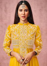 Load image into Gallery viewer, Butter Yellow Designer Georgette Anarkali Suit with Embroidered work