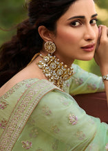 Laden Sie das Bild in den Galerie-Viewer, Pastel Green Organza Lehenga Choli with Dori, Thread &amp; Zarkan work