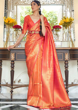 Load image into Gallery viewer, Persimmon Orange Zari Woven Kanjivaram Silk Saree with Tassels on Pallu