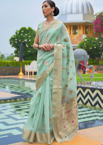 Emerald Green Woven Linen Silk Saree