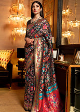 Load image into Gallery viewer, Pebble Black Banarasi Jamawar Woven Silk Saree : Top Pick