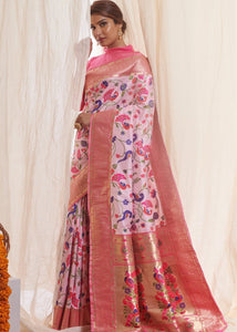 Lace Pink Woven Paithani Silk Saree