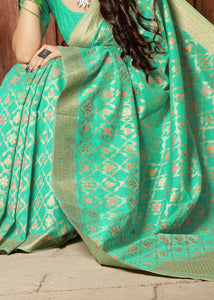 Sea Green Banarasi Cotton Silk Saree