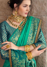 Cargar imagen en el visor de la galería, Persian Green Zari Woven Banarasi Silk Saree with Brocade Blouse