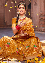 Load image into Gallery viewer, Mustard Yellow Floral Zari Woven Dola Silk Saree