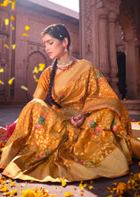 Load image into Gallery viewer, Mustard Yellow Floral Zari Woven Dola Silk Saree