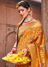 Load image into Gallery viewer, Mustard Yellow Floral Zari Woven Dola Silk Saree