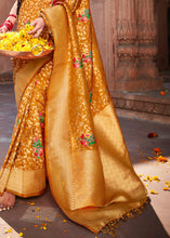 Load image into Gallery viewer, Mustard Yellow Floral Zari Woven Dola Silk Saree