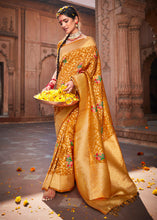 Load image into Gallery viewer, Mustard Yellow Floral Zari Woven Dola Silk Saree