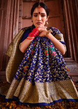 Load image into Gallery viewer, Berry Blue Floral Zari Woven Dola Silk Saree
