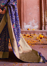 Load image into Gallery viewer, Berry Blue Floral Zari Woven Dola Silk Saree