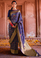 Load image into Gallery viewer, Berry Blue Floral Zari Woven Dola Silk Saree