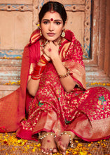 Load image into Gallery viewer, Amaranth Red Floral Zari Woven Dola Silk Saree