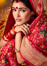 Load image into Gallery viewer, Amaranth Red Floral Zari Woven Dola Silk Saree