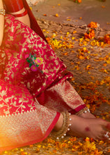 Load image into Gallery viewer, Amaranth Red Floral Zari Woven Dola Silk Saree