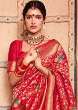 Load image into Gallery viewer, Amaranth Red Floral Zari Woven Dola Silk Saree
