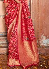 Load image into Gallery viewer, Amaranth Red Floral Zari Woven Dola Silk Saree