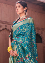 Load image into Gallery viewer, Cerulean Blue Floral Zari Woven Dola Silk Saree