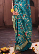 Load image into Gallery viewer, Cerulean Blue Floral Zari Woven Dola Silk Saree