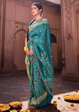 Load image into Gallery viewer, Cerulean Blue Floral Zari Woven Dola Silk Saree