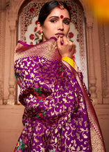 Load image into Gallery viewer, Byzantine Purple Floral Zari Woven Dola Silk Saree
