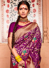 Load image into Gallery viewer, Byzantine Purple Floral Zari Woven Dola Silk Saree