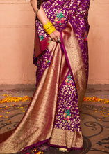Load image into Gallery viewer, Byzantine Purple Floral Zari Woven Dola Silk Saree
