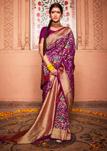 Load image into Gallery viewer, Byzantine Purple Floral Zari Woven Dola Silk Saree