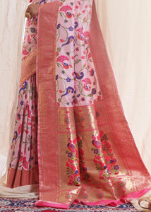 Lace Pink Woven Paithani Silk Saree