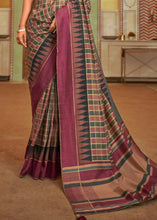 Cargar imagen en el visor de la galería, Brown &amp; Purple Designer Checkered Silk Saree