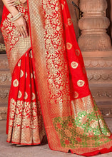 Laden Sie das Bild in den Galerie-Viewer, Tomato Red Zari Woven Soft Silk Saree with overall Butti work