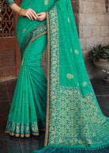 Load image into Gallery viewer, Persian Green Zari Woven Banarasi Silk Saree with Brocade Blouse