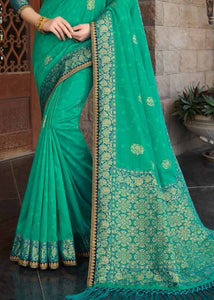 Persian Green Zari Woven Banarasi Silk Saree with Brocade Blouse