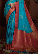 Load image into Gallery viewer, Azure Blue Designer Satin Silk Saree